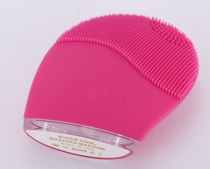 Silica Gel Cleaner Electric Face Washing Pore Cleaner Waterproof Charging - Rose red