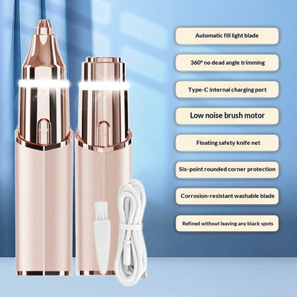 2-in-1 Electric Eyebrow Trimmer Lady Shaver - Champagne Gold