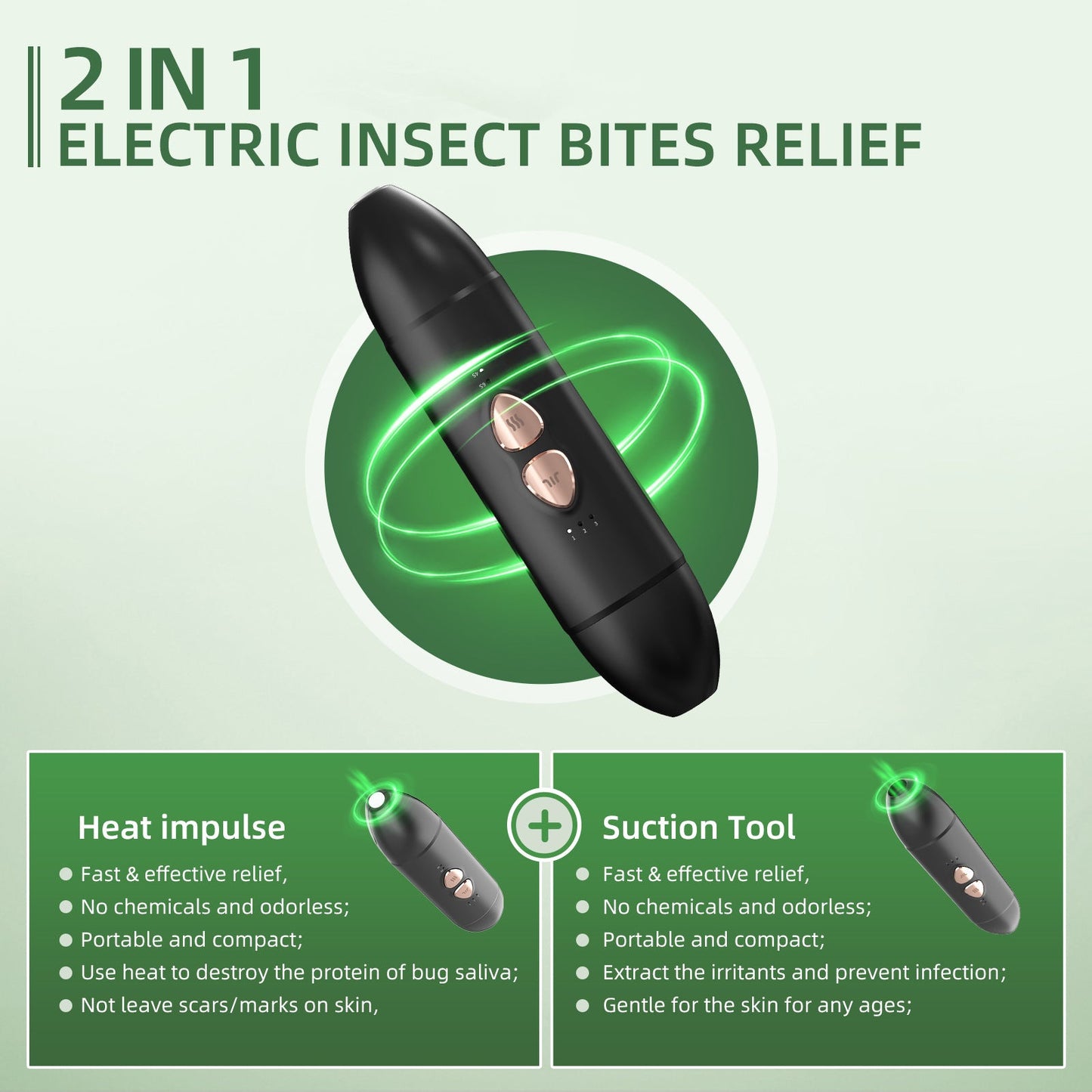 2-in-1 Electric Insect Bite Fever Suction Bite Toxin Anti-itching Instrument - Black
