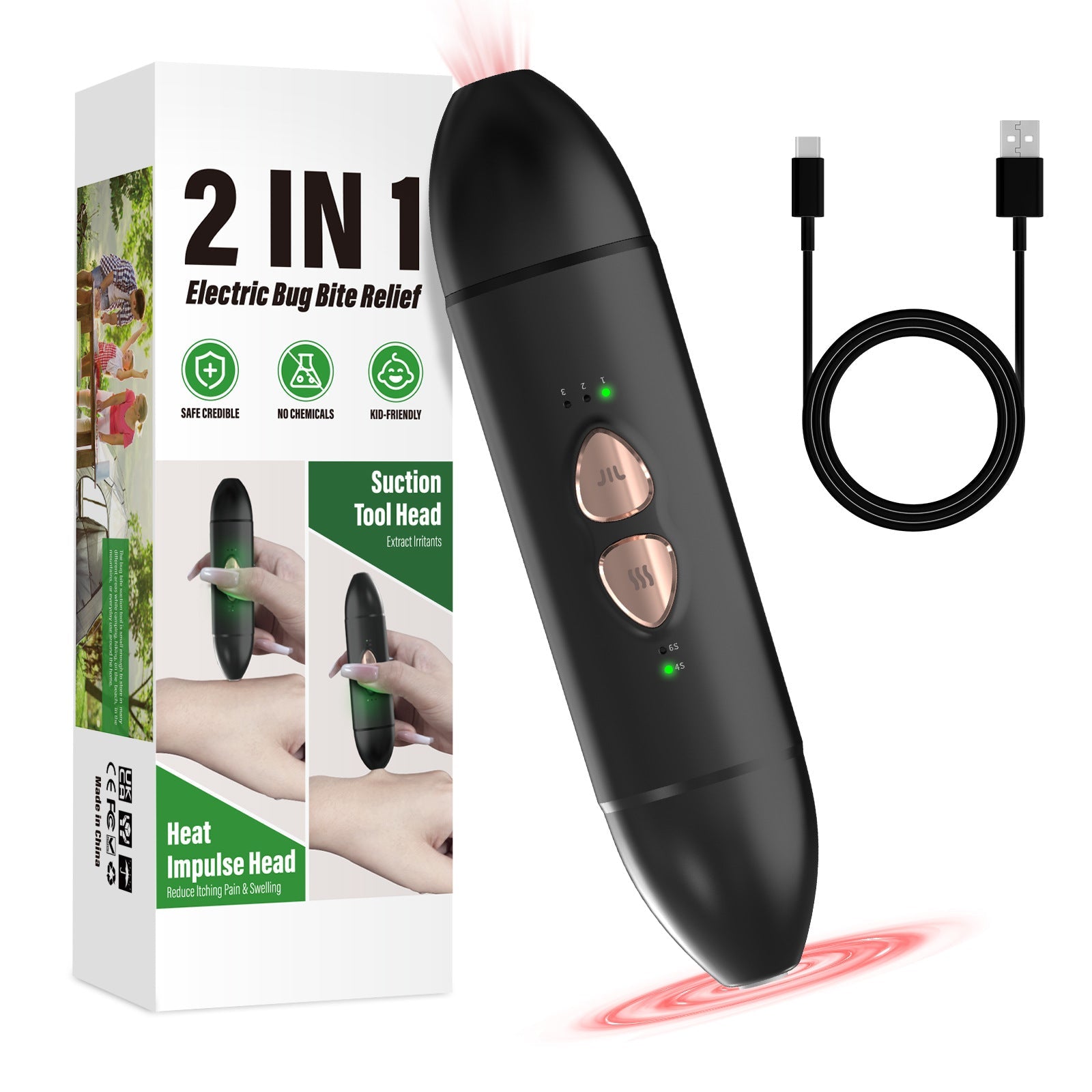 2-in-1 Electric Insect Bite Fever Suction Bite Toxin Anti-itching Instrument - Black