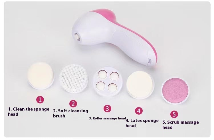 Five-in-one Facial Cleaner Electric Face Washing Beauty Instrument - Green Opp Bag