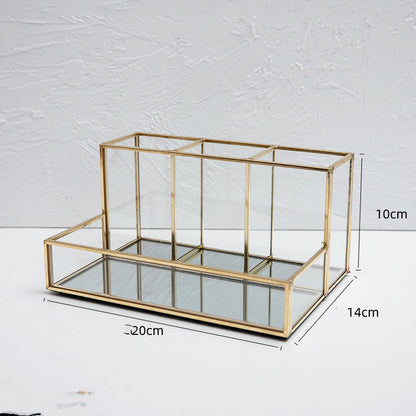 Glass Makeup Organizer Bathroom Cosmetic Organizer With Golden - copper
