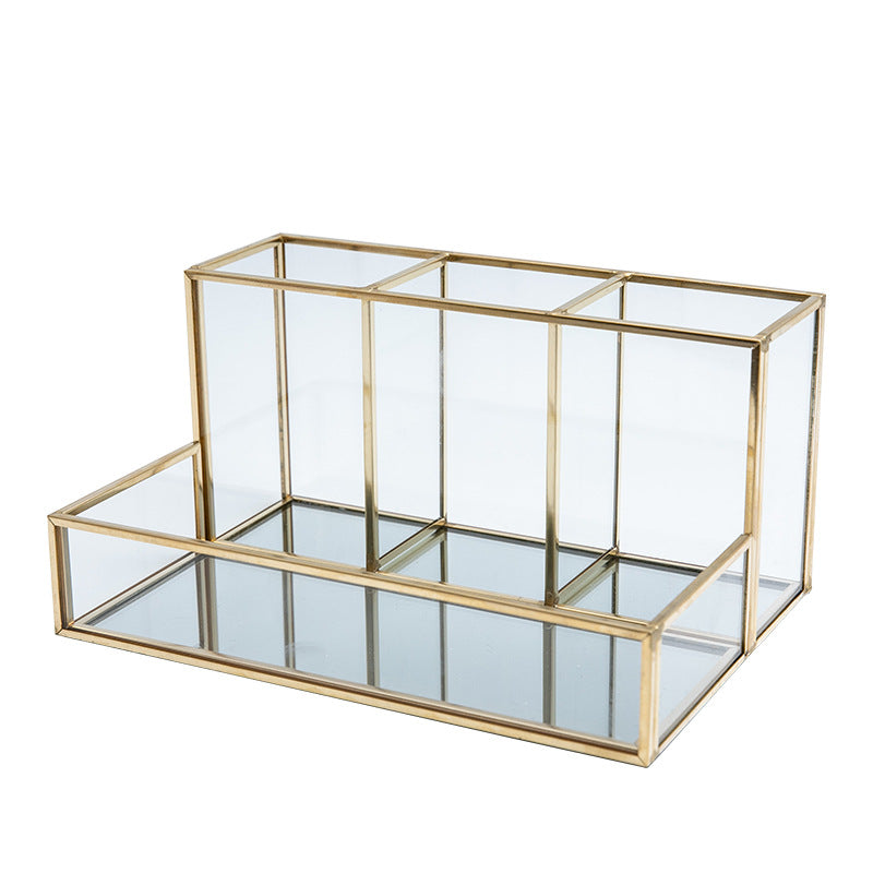 Glass Makeup Organizer Bathroom Cosmetic Organizer With Golden - copper