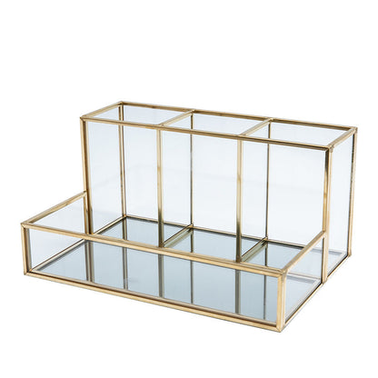Glass Makeup Organizer Bathroom Cosmetic Organizer With Golden - copper
