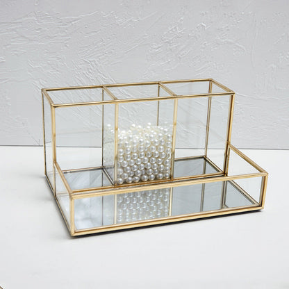 Glass Makeup Organizer Bathroom Cosmetic Organizer With Golden - copper