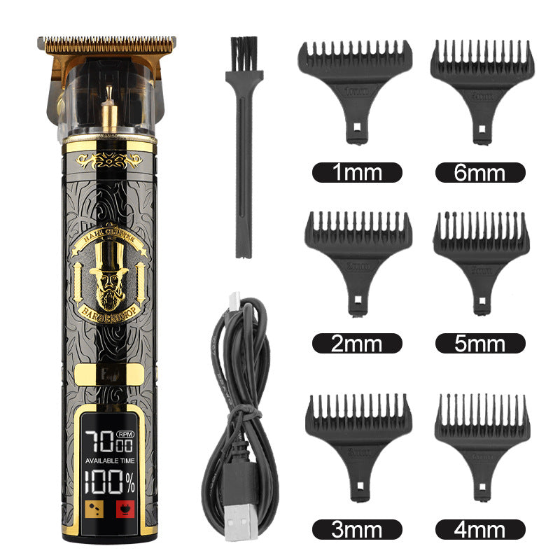 Hair Clipper Electric Electrical Hair Cutter Retro Oil Head Engraving - Black Gold Gentleman