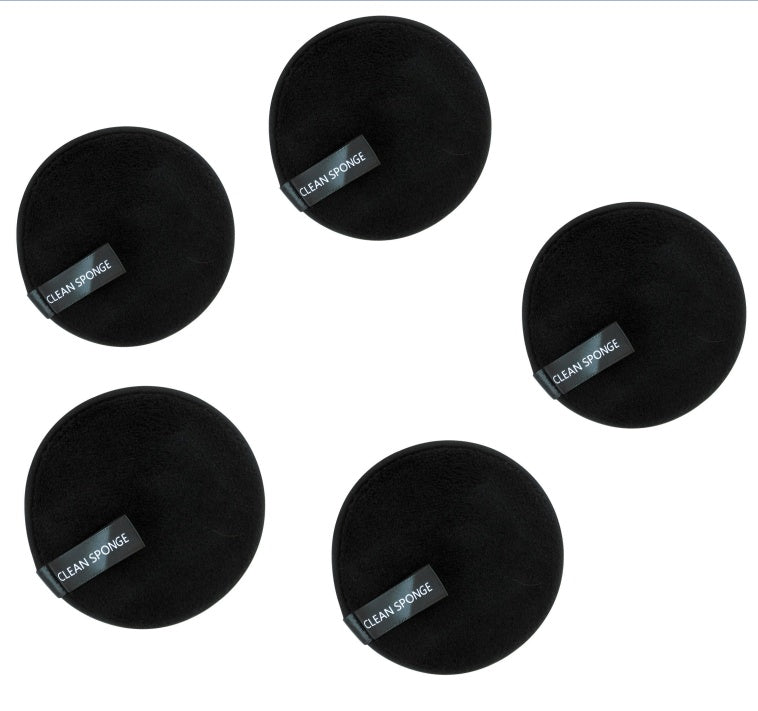 Magic Lazy Water Makeup Remover Powder Puff Short Hair Round Face Wash Makeup Remover Sponge - Black round 5pcs