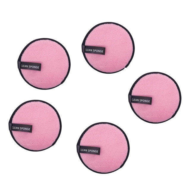 Magic Lazy Water Makeup Remover Powder Puff Short Hair Round Face Wash Makeup Remover Sponge - Pink round 5pcs