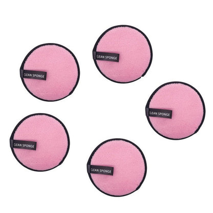 Magic Lazy Water Makeup Remover Powder Puff Short Hair Round Face Wash Makeup Remover Sponge - Pink round 5pcs