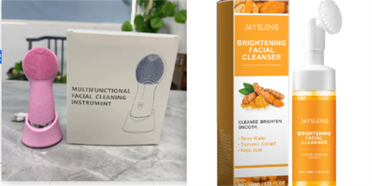 Silicone Face Cleansing Brush Facial Cleansing Brush Electric Facial Brush Vibration Heating - Set1