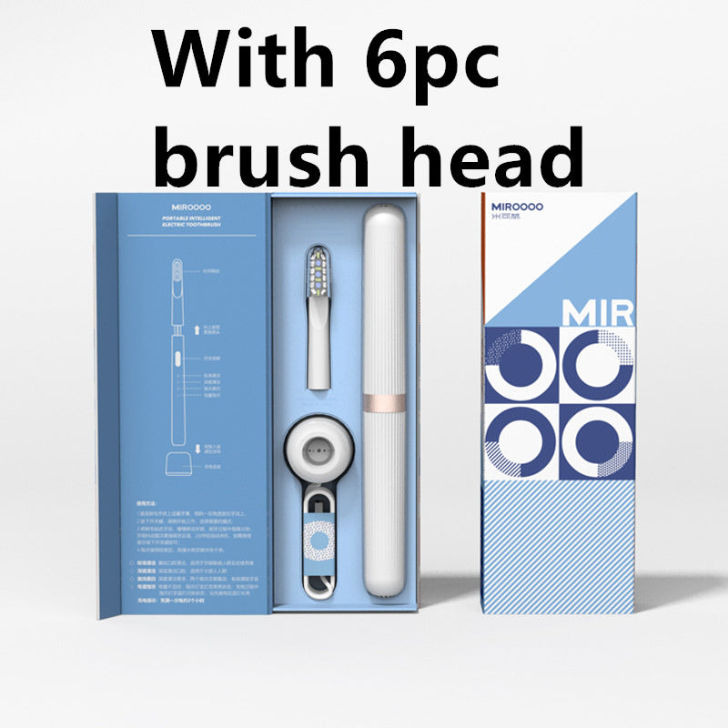 Travel Portable Electric Toothbrush - Silver with 6pc brush head / USB