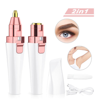 USB Charging Lipstick Shaver 2 In 1 Mini Electric Eyebrow Trimmer Facial Shaver Hair Removal Instrument - USB